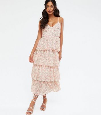 new look pink tiered dress