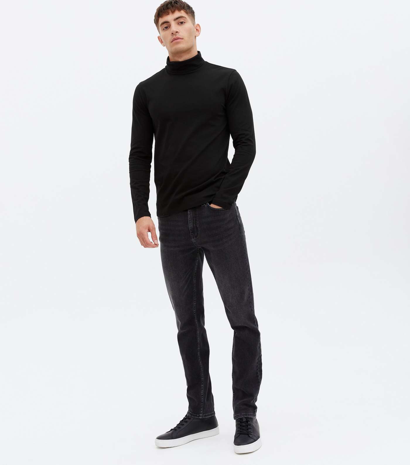 Black Long Sleeve Roll Neck Top Image 2