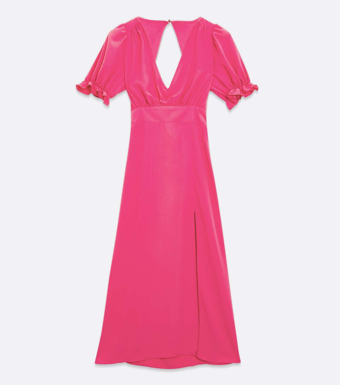 Bright Pink Open Tie Back Puff Sleeve Midi Dress Image 5