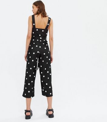 Black Spot Square Neck Belted Crop Jumpsuit New Look