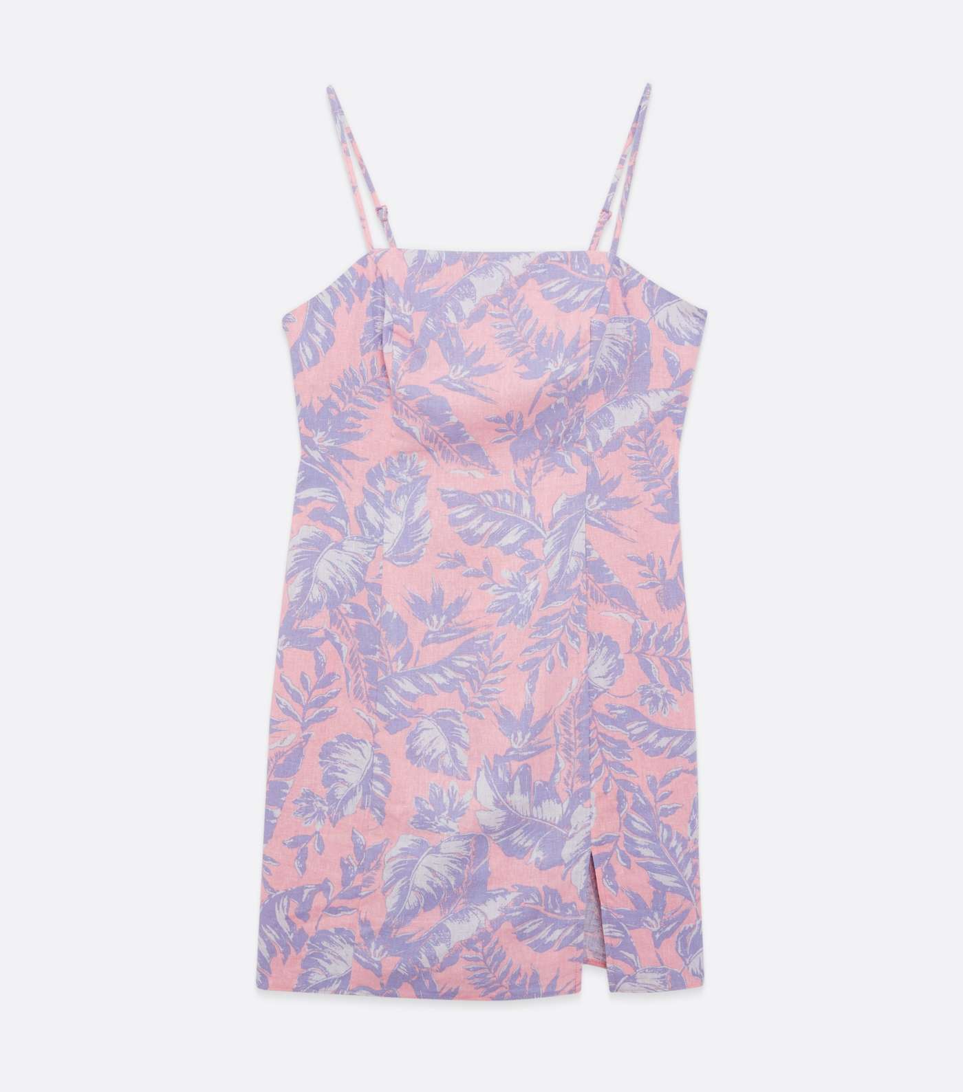 Pink Tropical Linen Blend Strappy Slip Dress Image 5