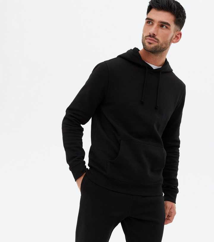 high collar black line pocket front hoodie sweatshirt