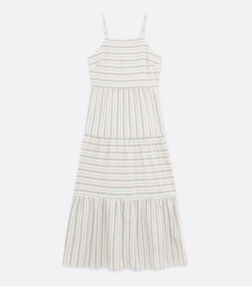 Rainbow Stripe Linen Look Tiered Midi Dress New Look