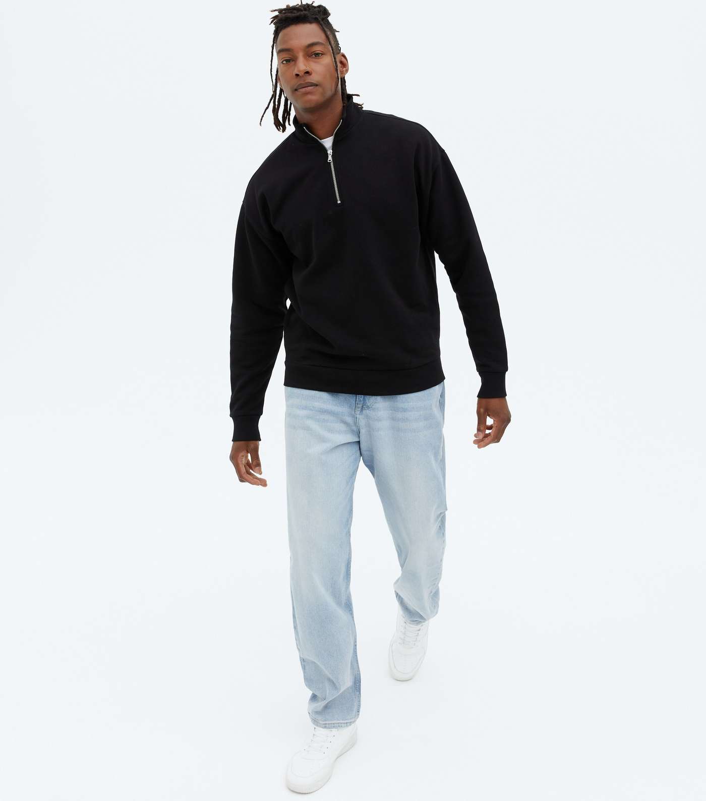 Black Zip High Neck Long Sleeve Sweatshirt Image 2