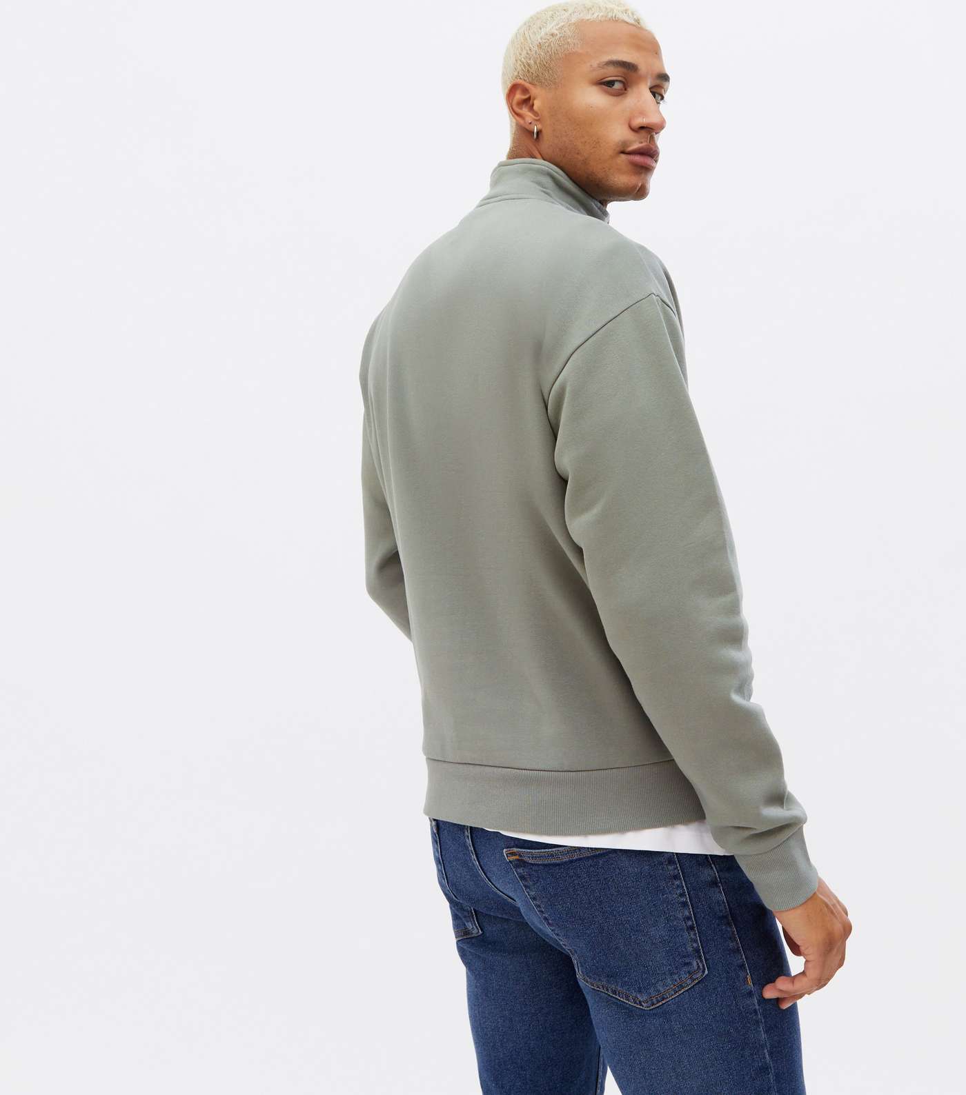 Olive Zip High Neck Long Sleeve Sweatshirt Image 4