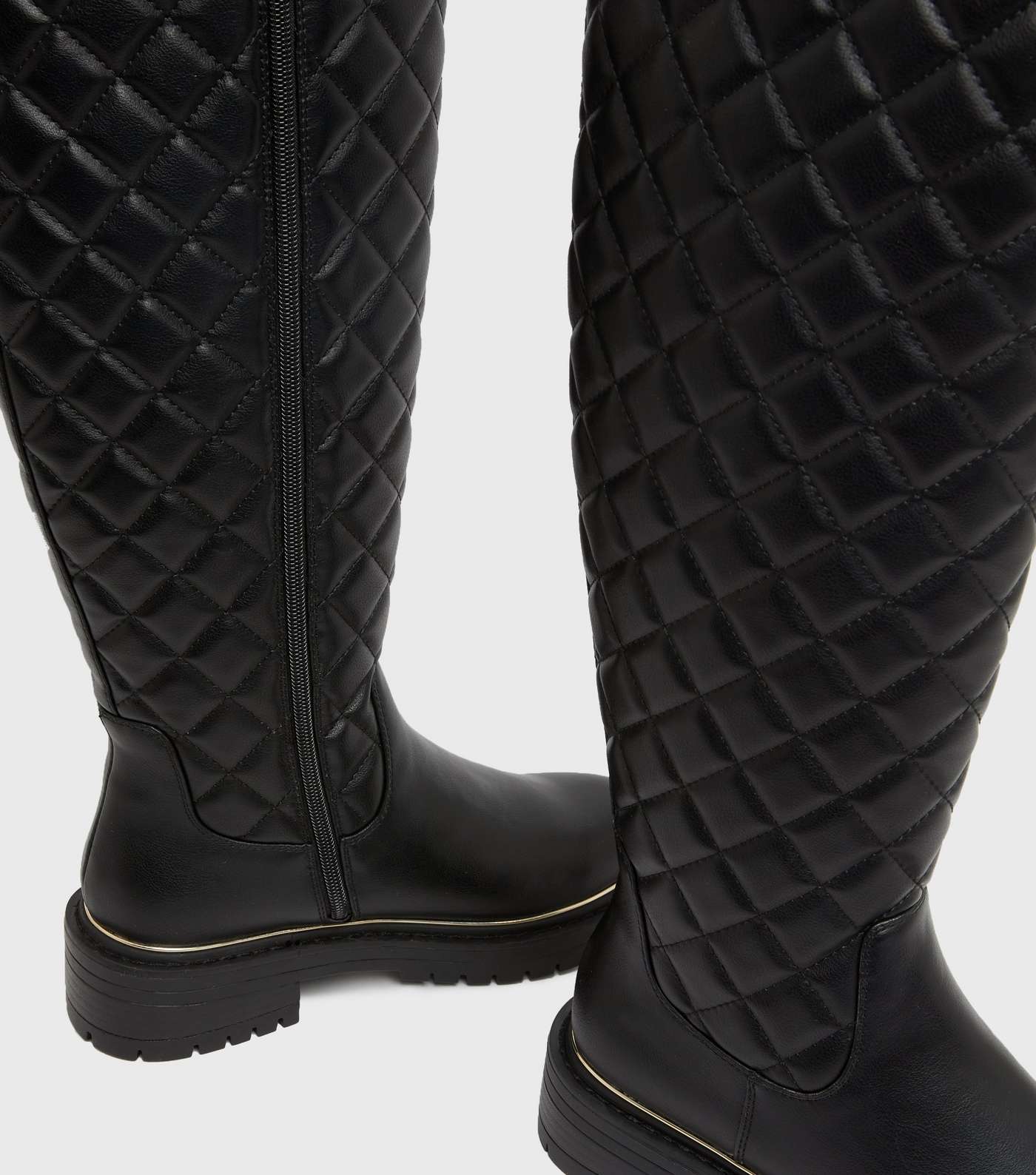 Black Quilted Metal Trim Knee High Boots Image 4