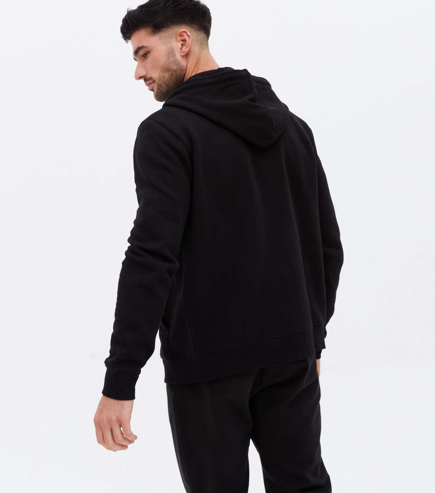 Black Jersey Long Sleeve Zip Hoodie Image 4