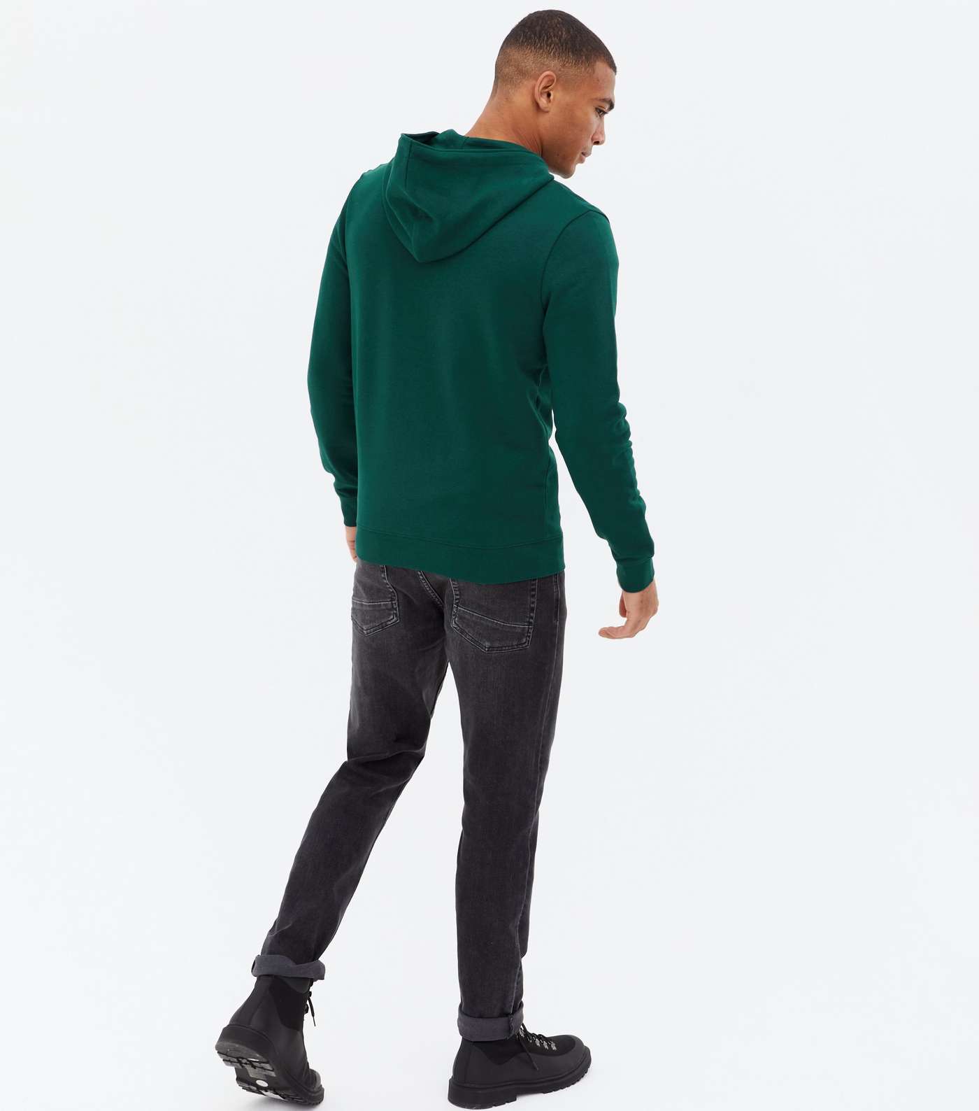 Dark Green Jersey Long Sleeve Zip Hoodie Image 4