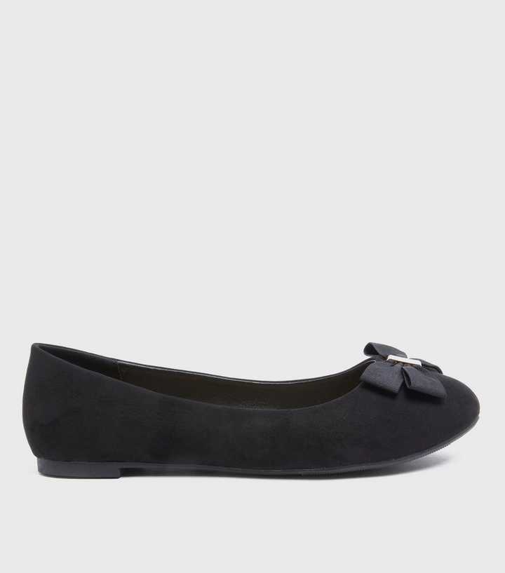 Wide Fit Black Suedette Bow Ballet Pumps