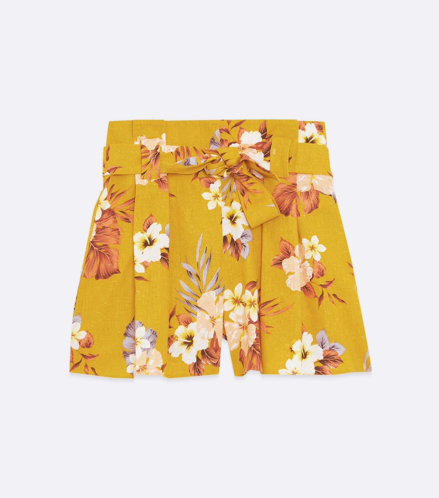 Mustard Tropical Linen Blend High Waist Shorts Image 5