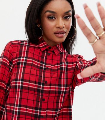 Long red checked outlet shirt womens