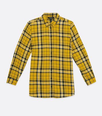 Petite Mustard Check Long Shirt | New Look