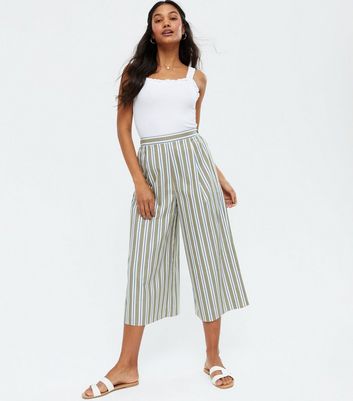 Green Stripe Wide Leg Crop Trousers 