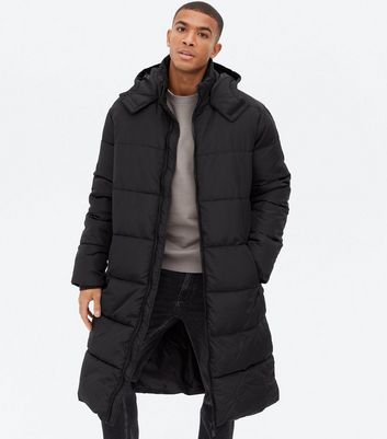 Mens long puffer on sale coat with hood