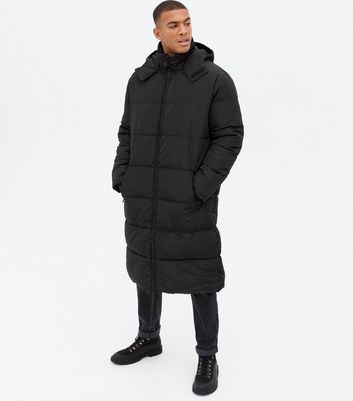 Black Hooded Long Puffer Jacket New Look