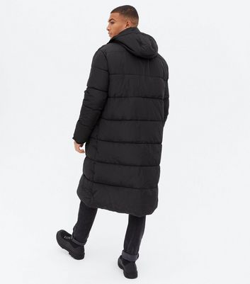 Black Hooded Long Puffer Jacket New Look