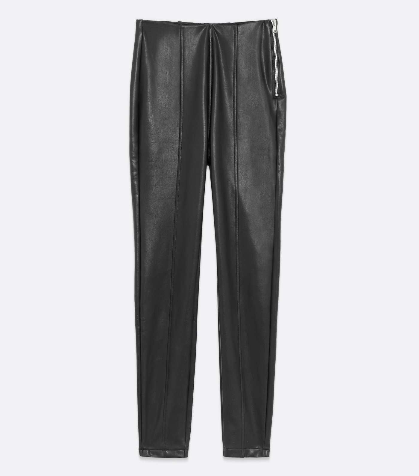 Black Leather-Look High Waist Zip Leggings Image 5