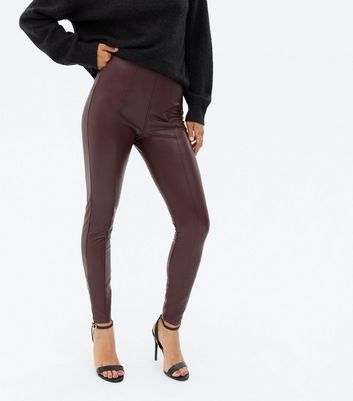 burgundy leather look leggings