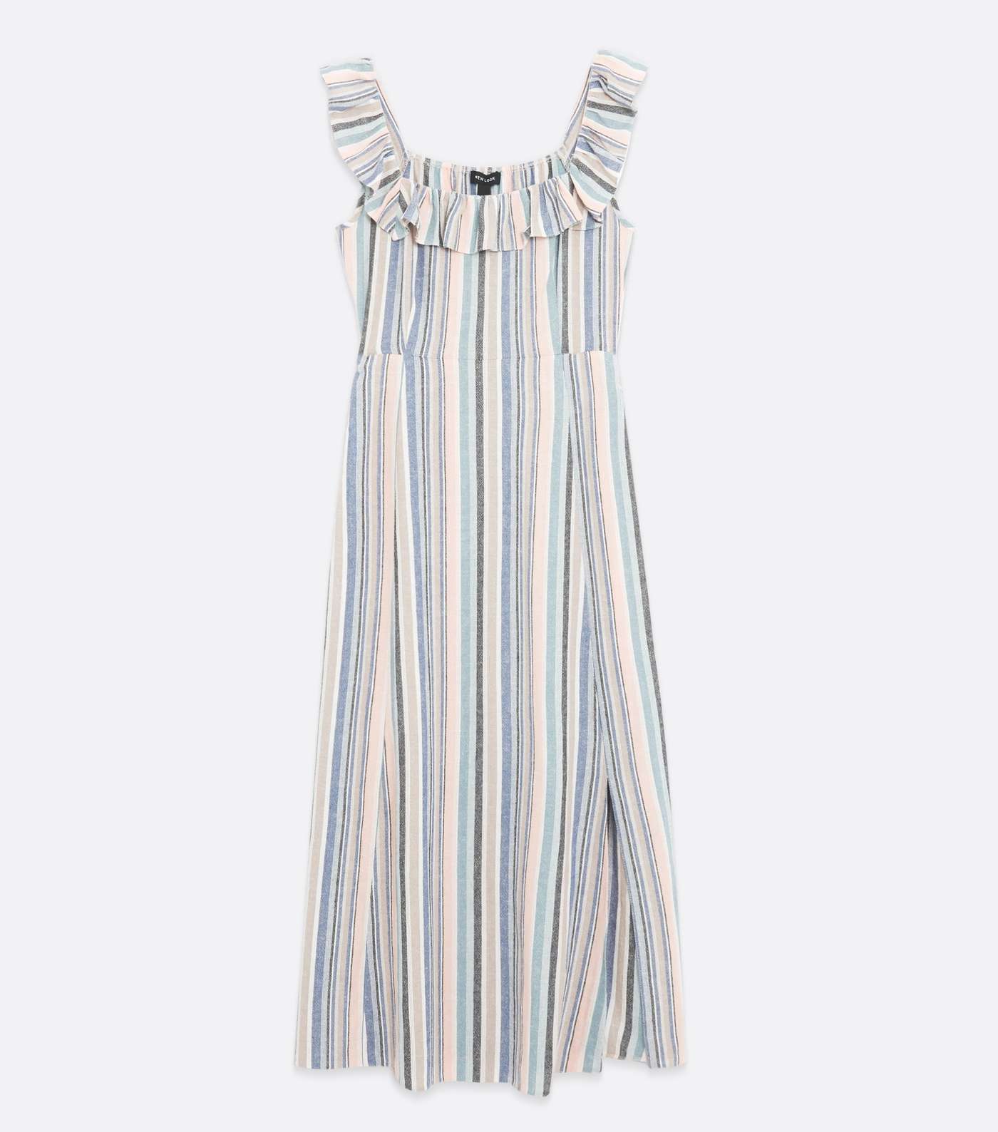 Blue Stripe Frill Square Neck Midi Dress Image 5