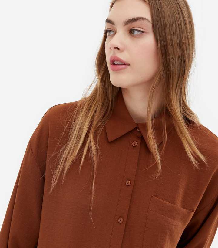 Dark Brown Long Sleeve Oversized Shirt