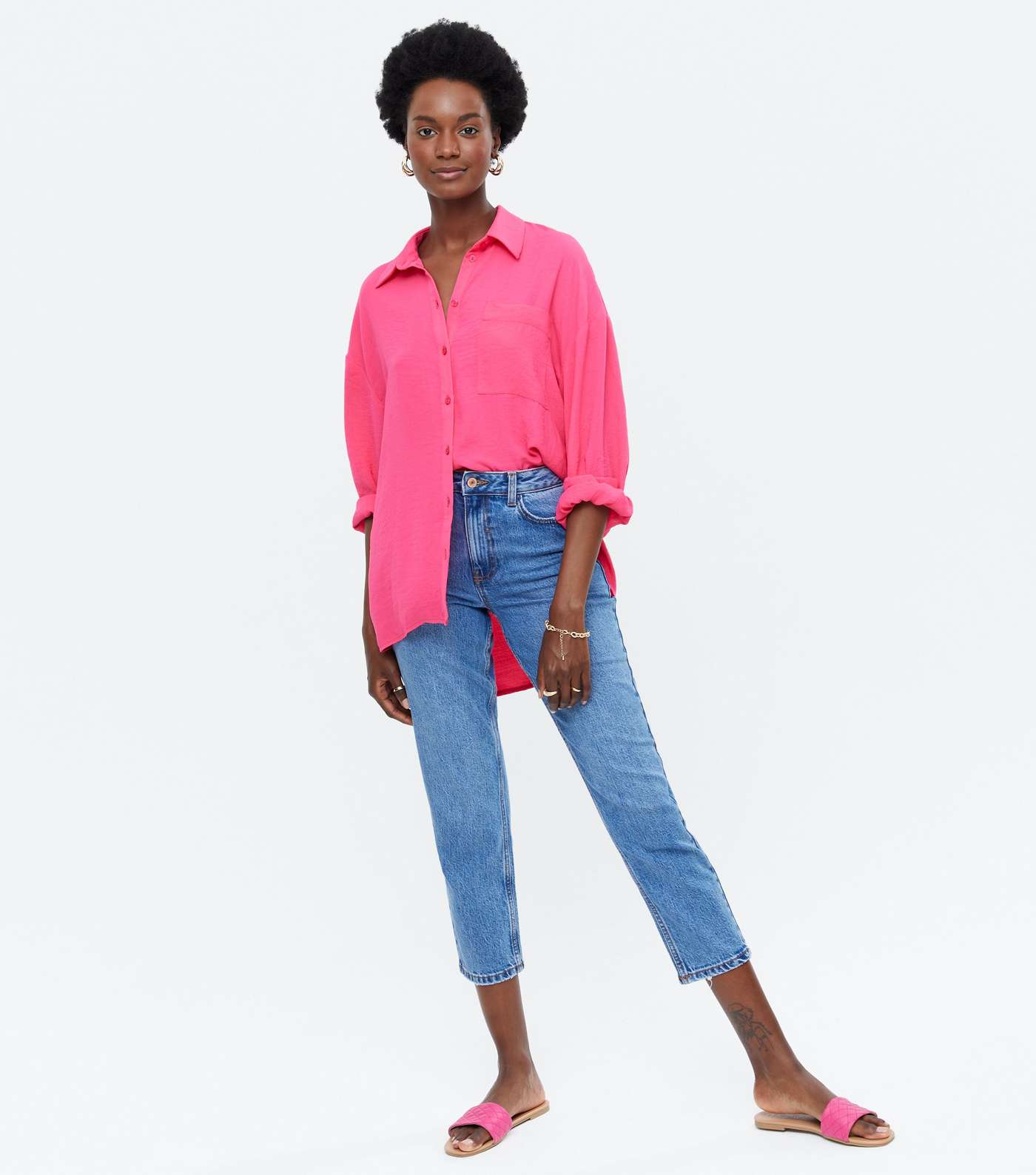 Bright Pink Long Sleeve Oversized Shirt Image 2