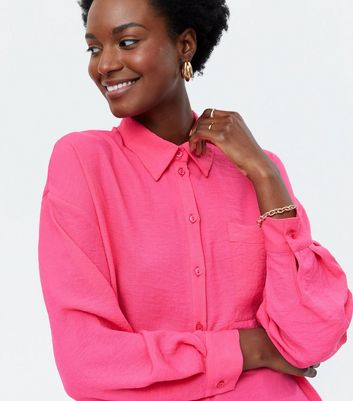 Bright Pink Long Sleeve Oversized Shirt 