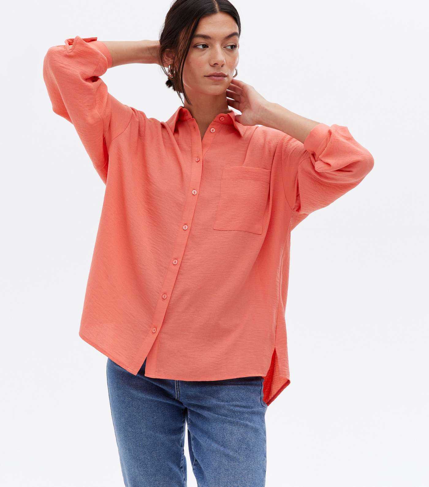 Coral Long Sleeve Oversized Shirt