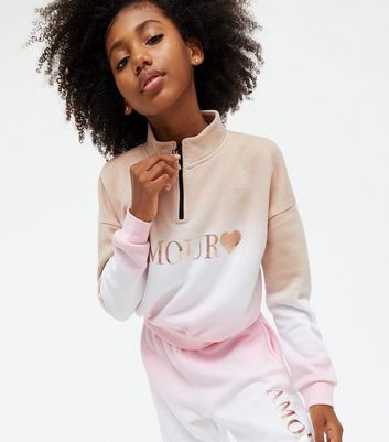 Girls Pink Ombre Amour Metallic Logo Sweatshirt New Look