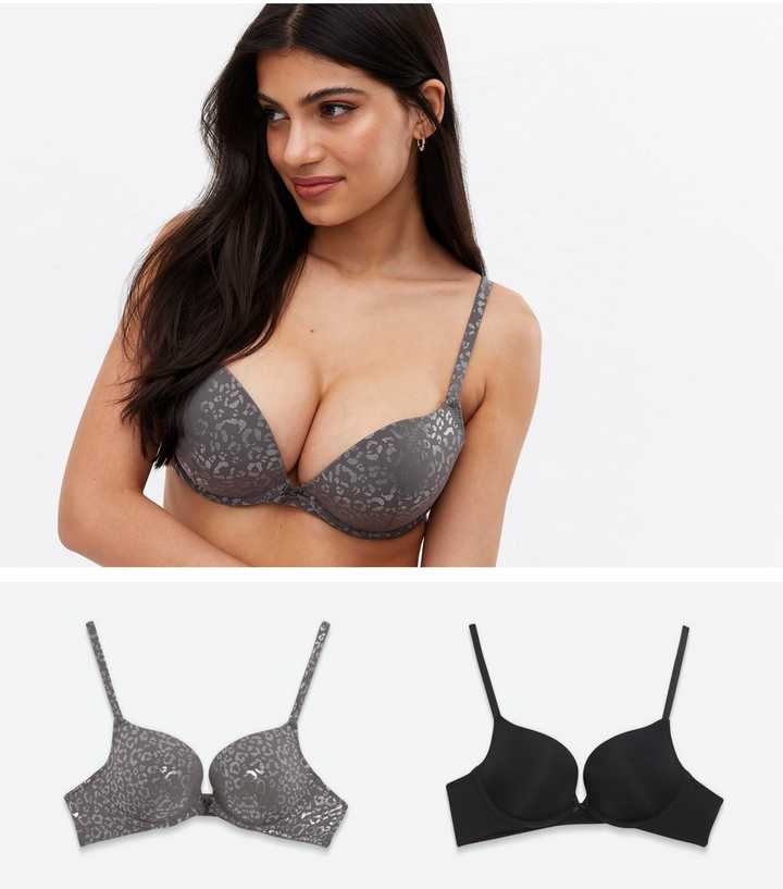 2 Pack Black and Grey Push-Up Bras