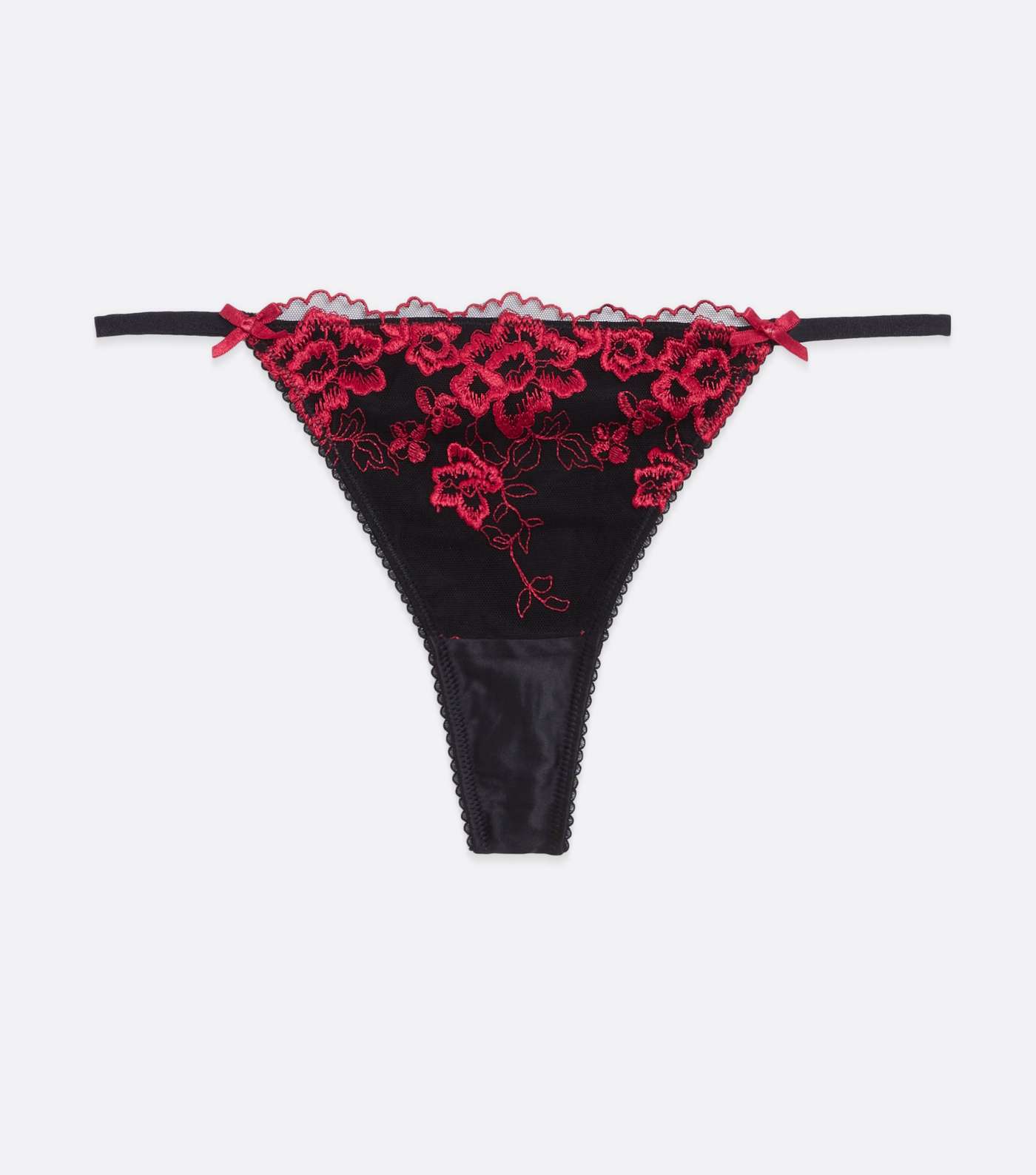 Black Floral Embroidered Mesh Thong Image 5