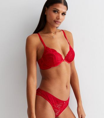 Padded Underwire Lace Bra - Red - Ladies