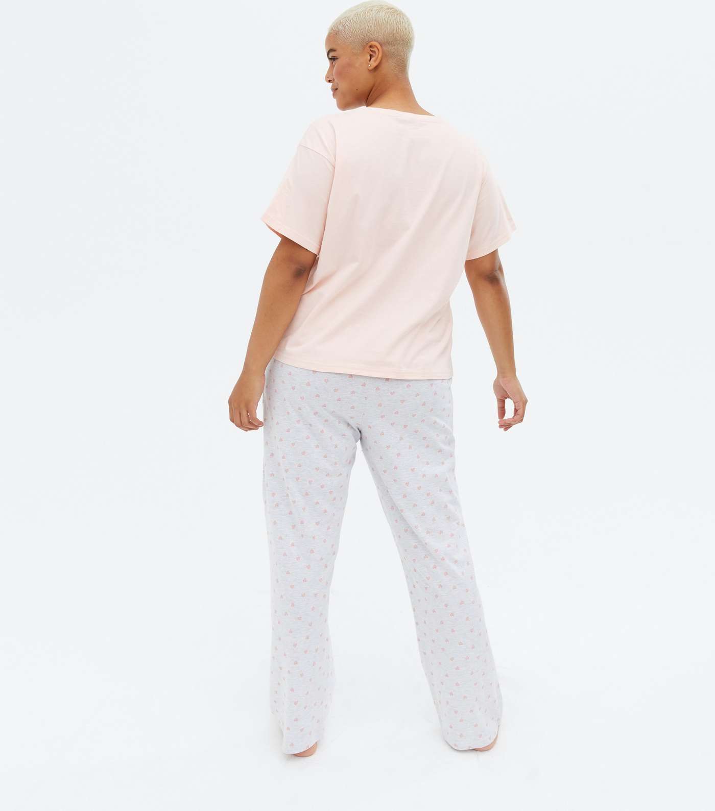 Curves Pale Pink Heart Trouser Pyjama Set Image 4