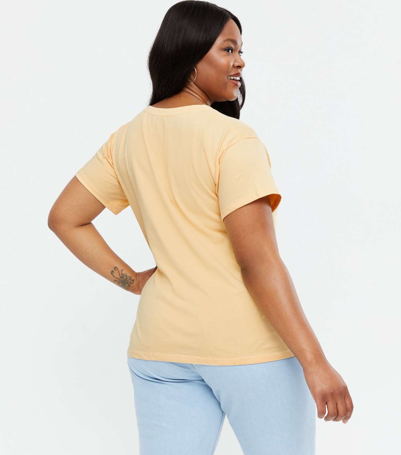 Curves Pale Yellow Good Vibes Varsity Logo Long T-Shirt Image 4