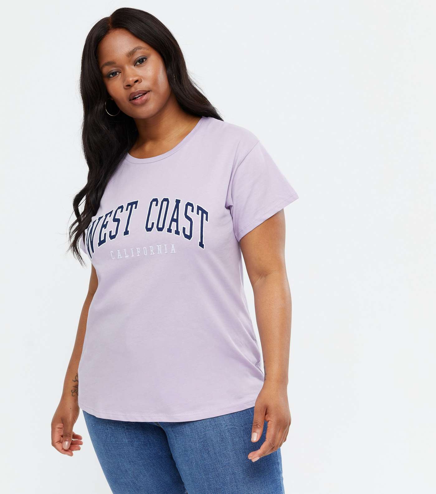 Curves Lilac West Coast Varsity Logo Long T-Shirt