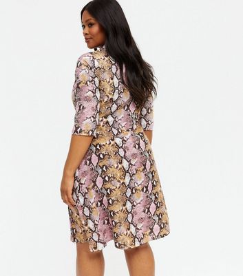 Pink snake outlet print shirt dress