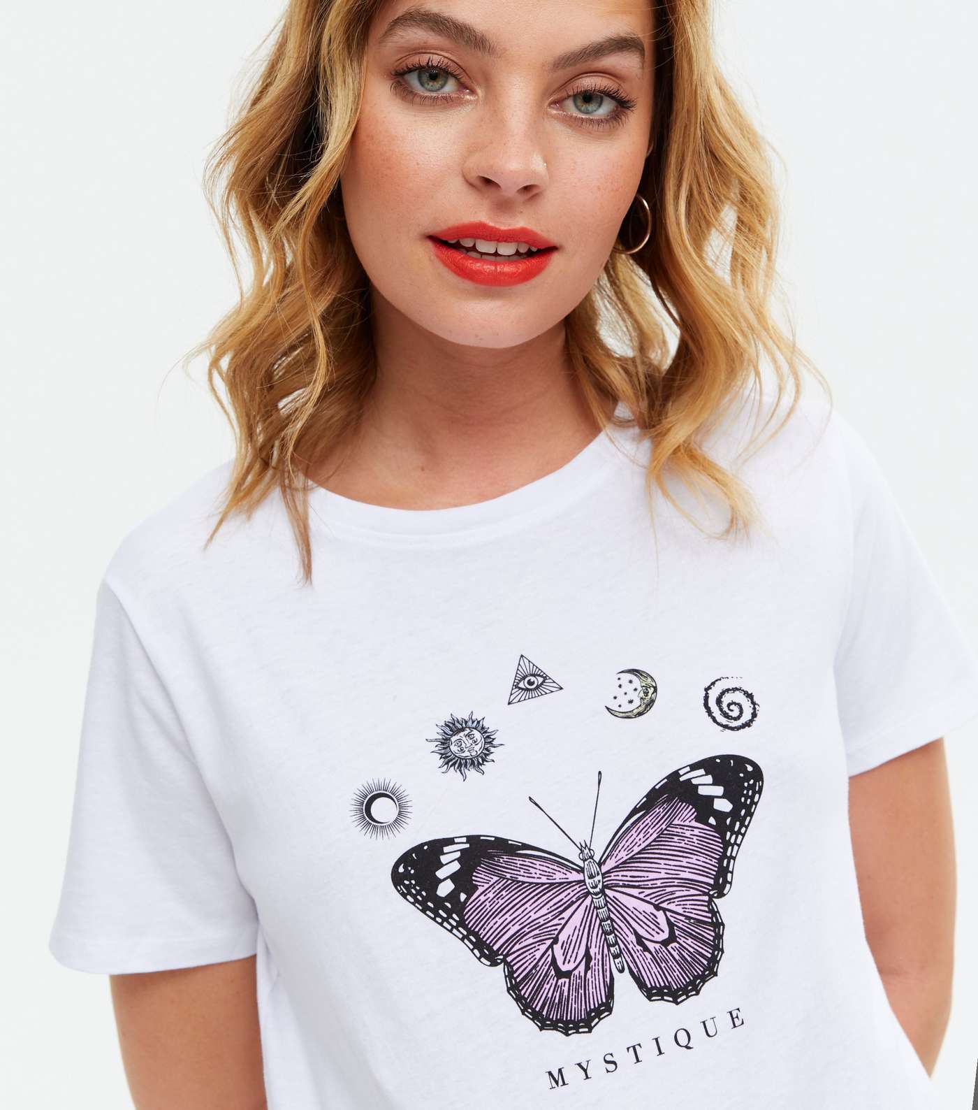 Petite White Butterfly Mystique Logo T-Shirt