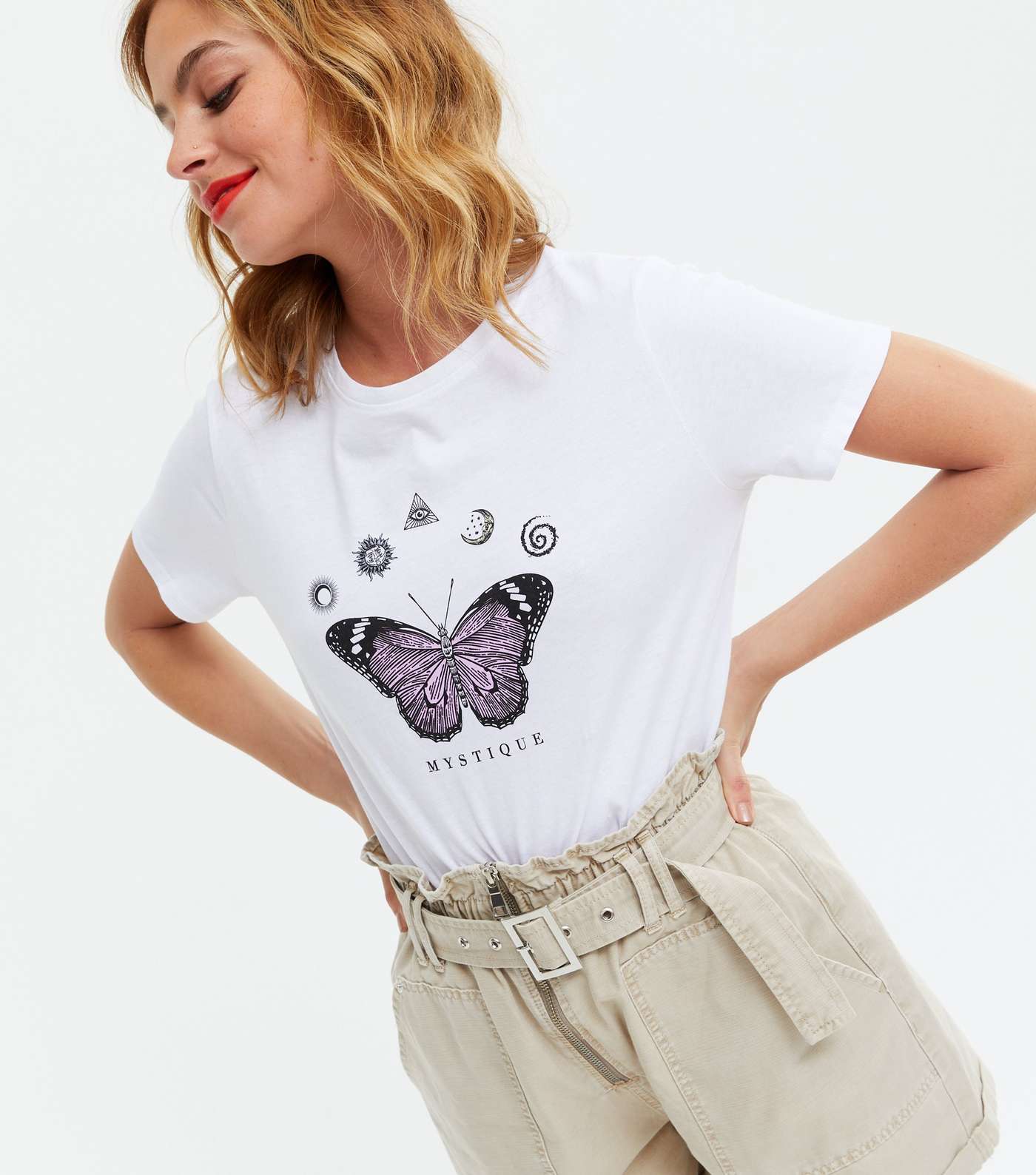 Petite White Butterfly Mystique Logo T-Shirt Image 3