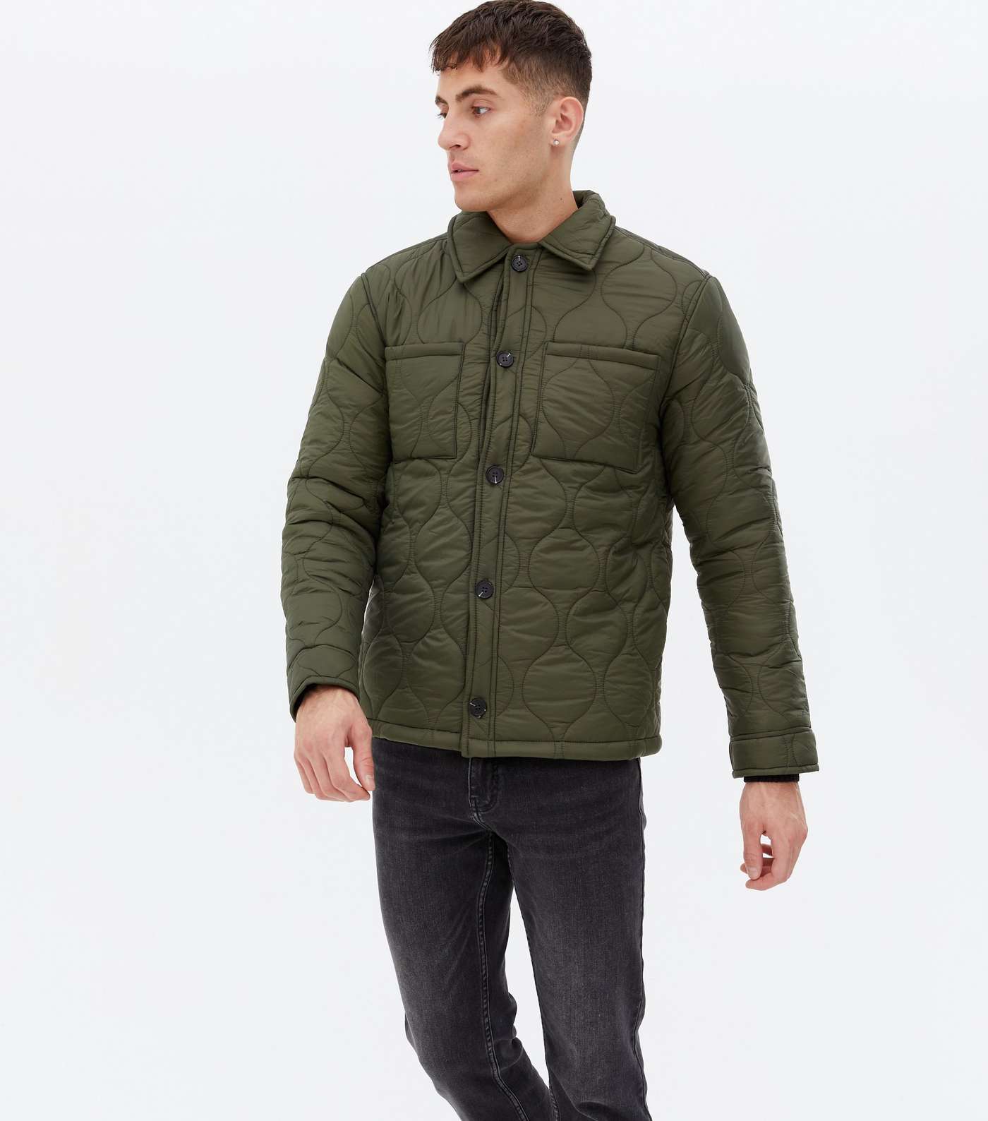 Khaki Quilted Pocket Front Overshirt
