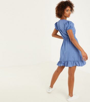 Denim frill shop wrap dress