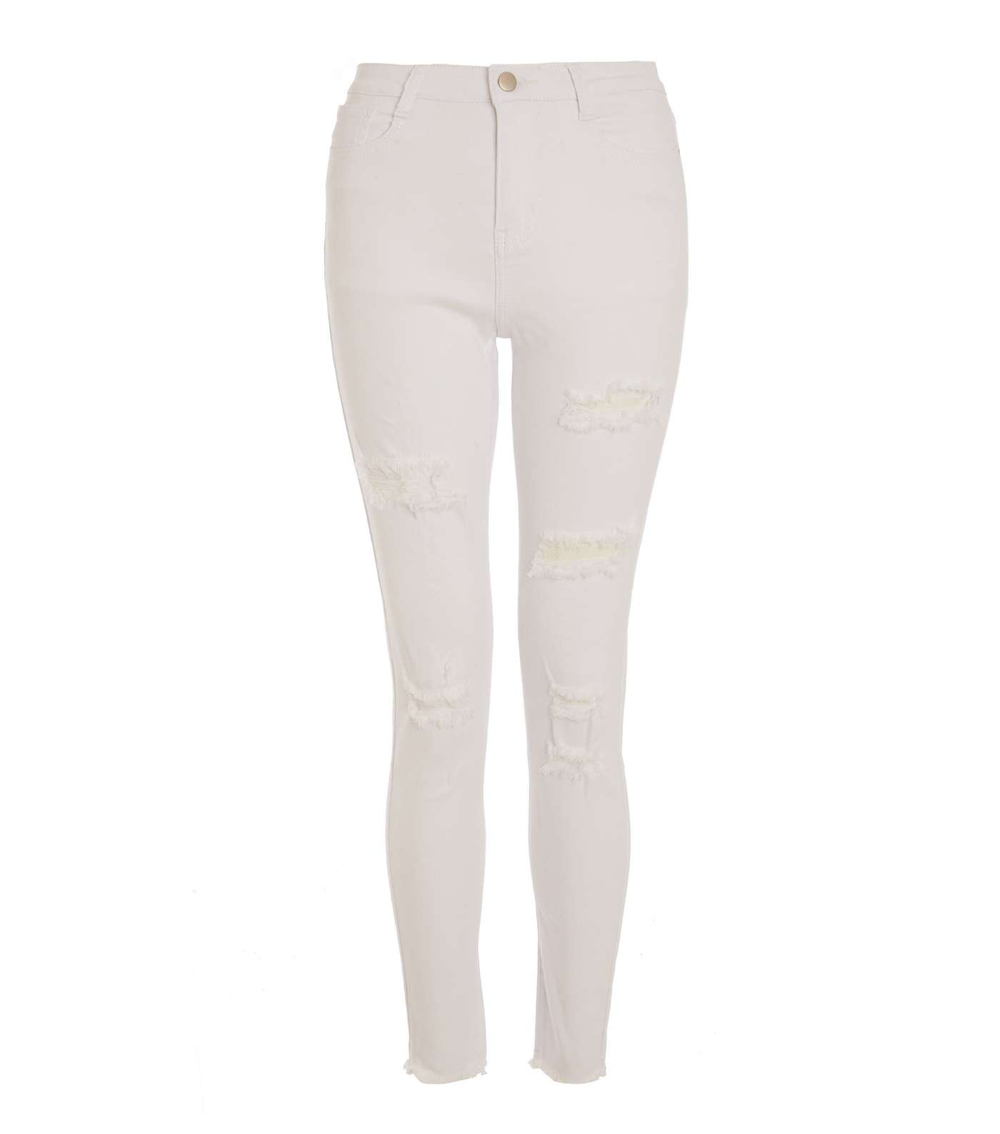 QUIZ White Extreme Rip Skinny Jeans Image 4