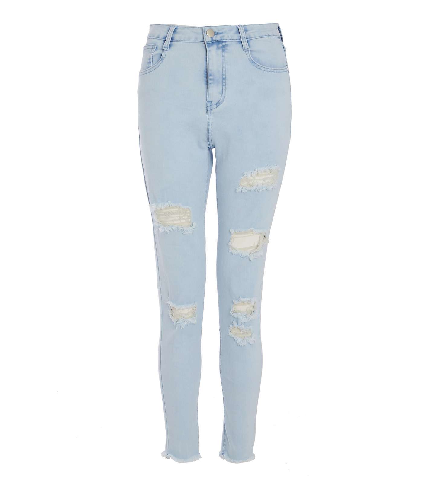 QUIZ Pale Blue Extreme Rip Skinny Jeans Image 4