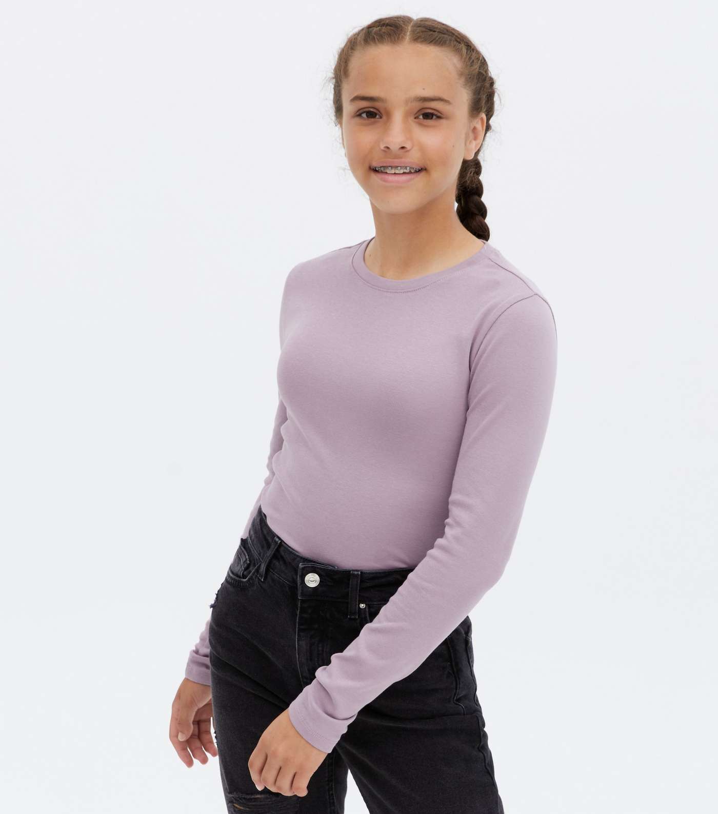 Girls 3 Pack Lilac Black and Pale Pink Long Sleeve Tops