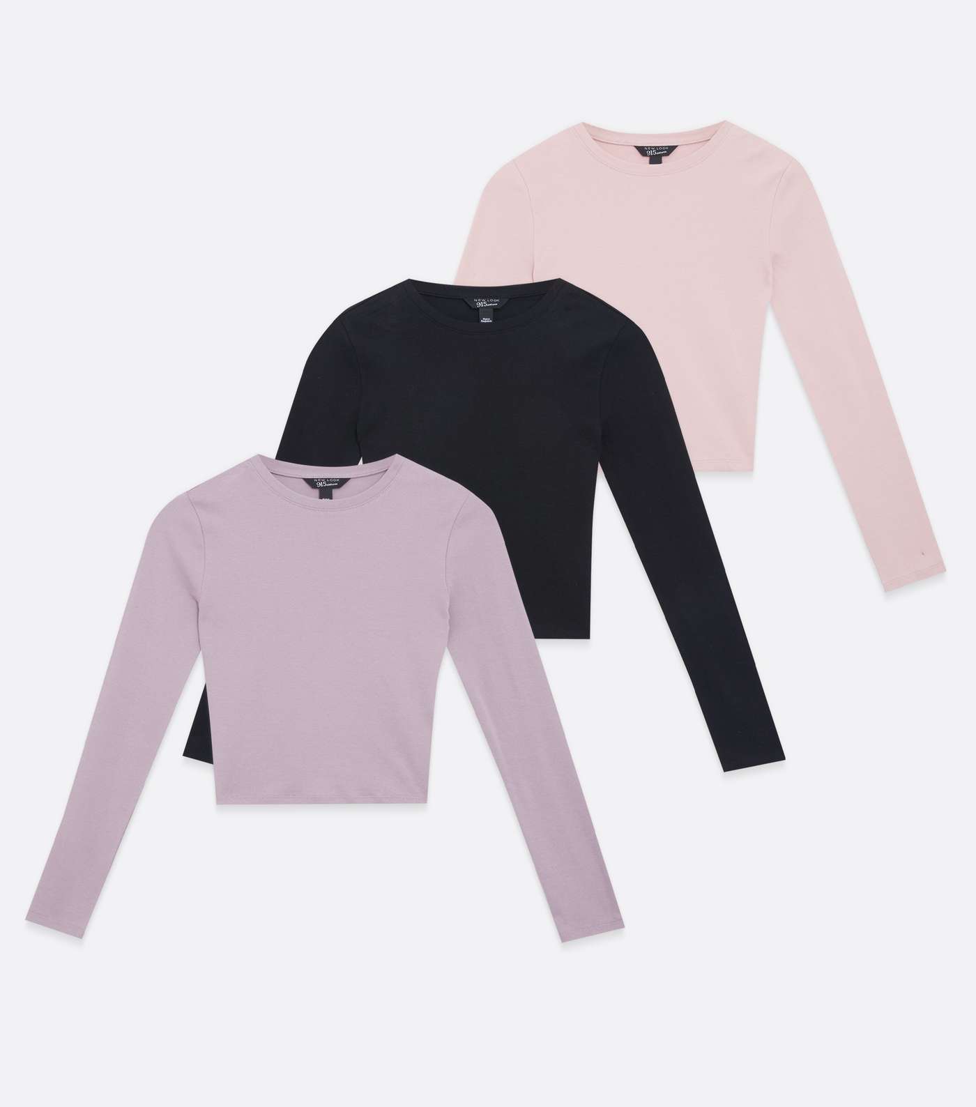 Girls 3 Pack Lilac Black and Pale Pink Long Sleeve Tops Image 5