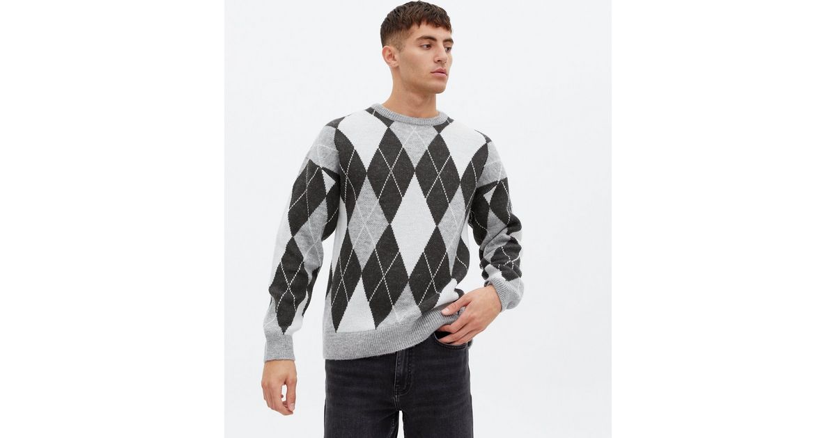 Grey Argyle Crew Jumper | New Look