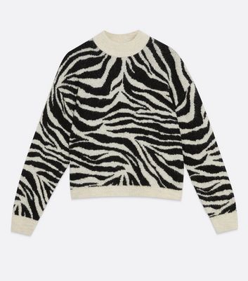 Vintage 90s Y2K Animal Zebra Print Sweater Mock Neck Off-white hotsell Black Luxelon