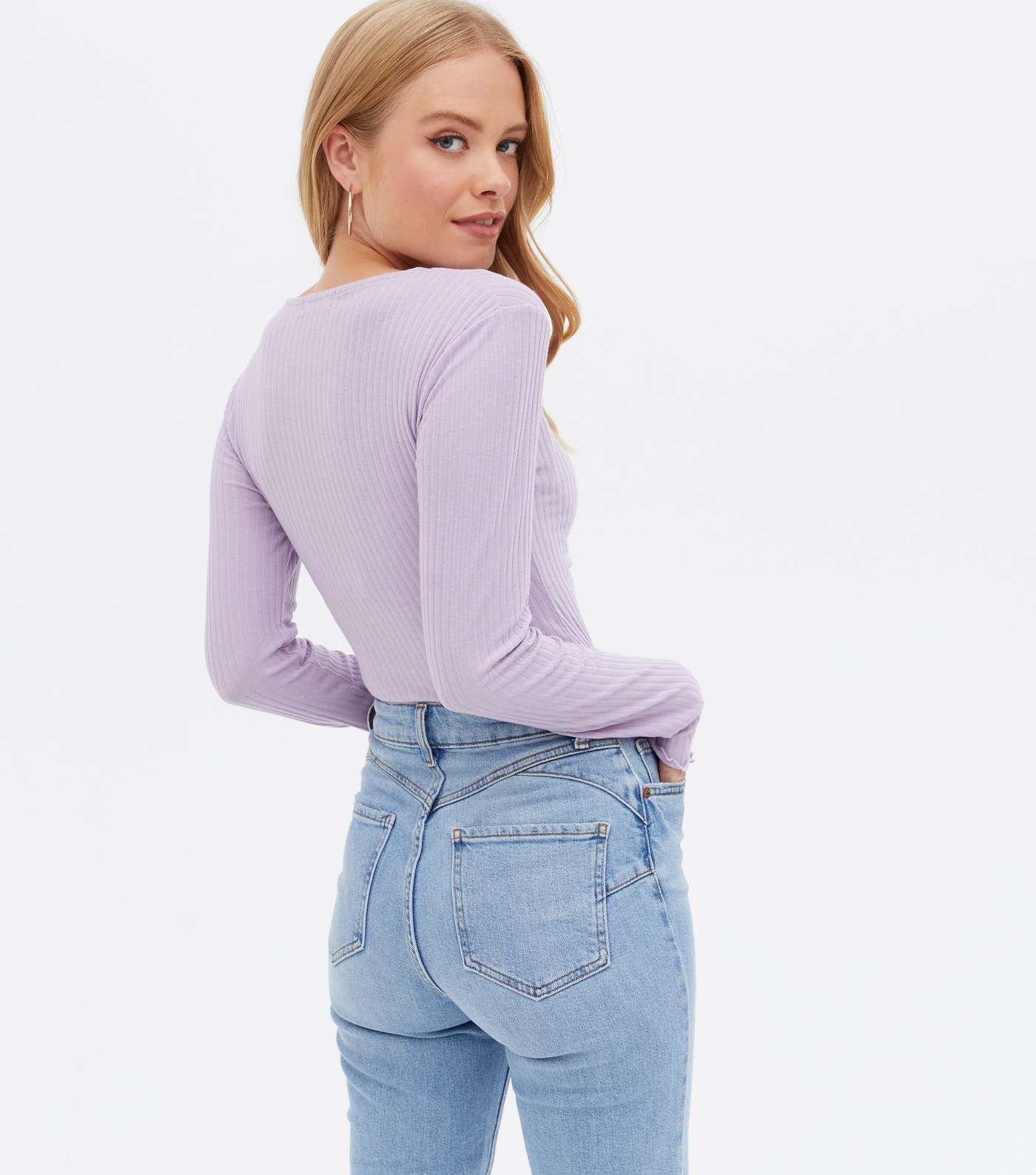 Lilac Ribbed Ruched Front Bodysuit Image 4