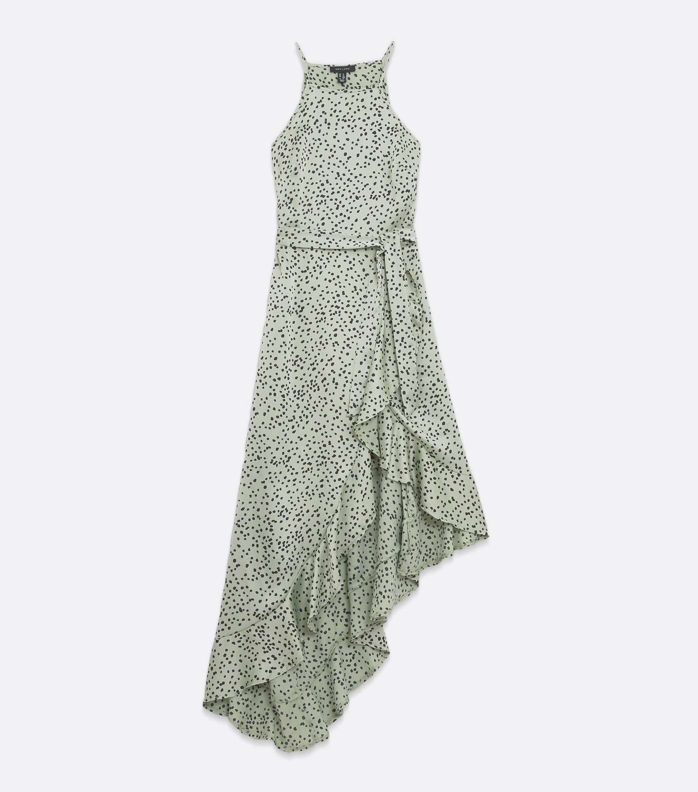 Green Animal Print Satin Asymmetric Ruffle Midi Dress Image 5