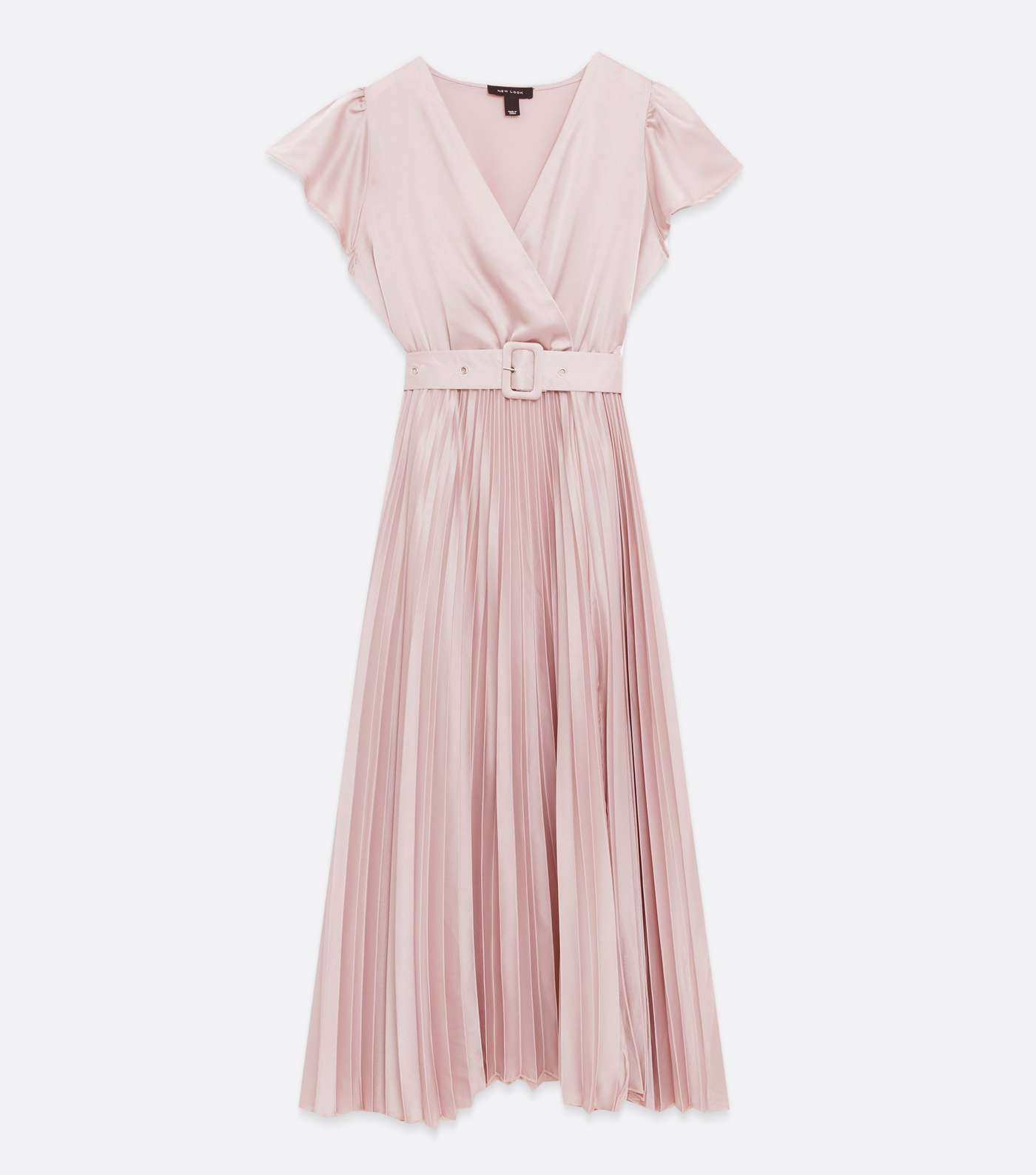 Pale Pink Satin Belted Pleated Wrap Midi Dress Image 5