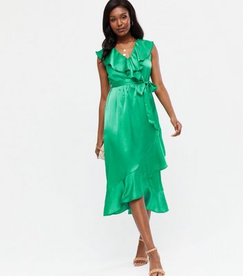 new look green satin dress