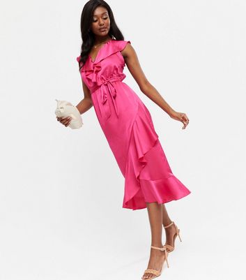 Frill satin dress sale